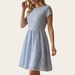 Tea N Rose Lace Fit-and-Flare Dress in Light Blue Small